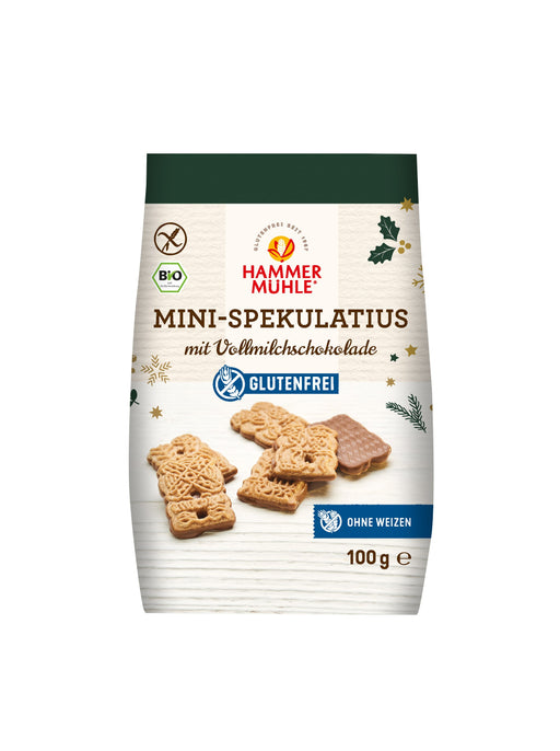Bio Mini-Spekulatius mit Vollmilchschokolade 100g - Hammermühle
Knuspriger Weihnachtsgenuss in Mini-Form: Die beliebten Bio Mini-Spekulatius von Hammermühle werden mit feiner Vollmilchschokolade überzogen und bringen würzig-süßen Genuss in den Advent – ganz ohne Gluten und ohne Weizen. Ideal für die Kaffeepause oder zum Verschenken in der Vorweihnachtszeit!