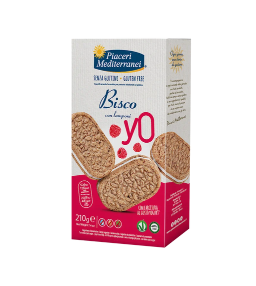 BiscoYo Kekse mit Joghurtcreme und Himbeeren 210g - Piaceri Mediterranei
Die Biscoyo con Lamponi von Piaceri Mediterranei sind glutenfreie Kekse, die mit einer köstlichen Yoghurtfüllung und Himbeeren veredelt sind.
