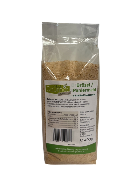 Brösel / Paniermehl - gluten/laktosefrei - 400g - Vital Gourmet
Brösel / Paniermehl für ein perfektes Wienerschnitzel oder geb. Gemüse !
