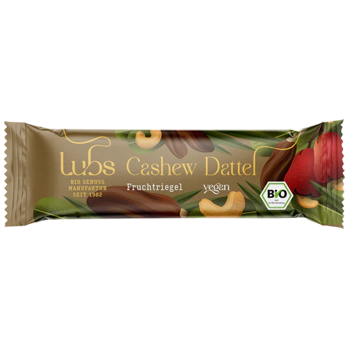 Cashew Dattel  Riegel 40g - Lubs Bio
Der Cashew Dattel Rohkostriegel von Lubs ist ein köstlicher Snack für zwischendurch.