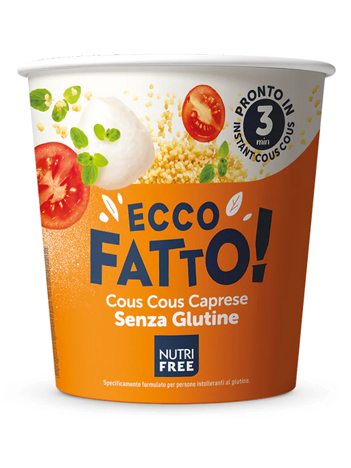 Ecco Fatto Instant Cup Couscous Caprese 70g- Nutri Free
Wenn Sie auf der Suche nach einer schnellen Mahlzeit sind, die Sie überall genießen können, ohne auf Ihren einfachen und leckeren Essstil zu verzichten. 