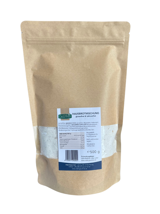 Hausbrot Backmischung - gluten/laktosefrei  500g - Vital Gourmet
Saftig , locker und doch eine wunderbare Kruste ! 
