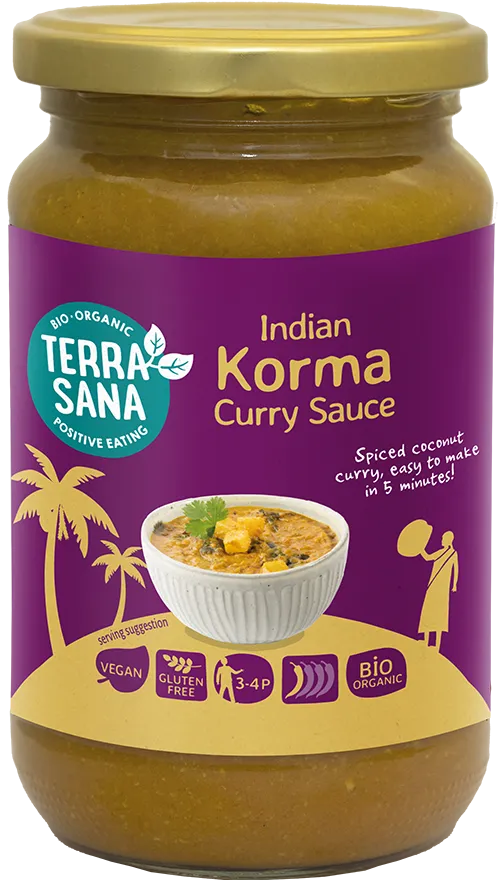 Indische Korma Currysauce 350g-Terassana Bio
Du bist kein Koch, aber ein echter Feinschmecker? Dann ist unsere indische Korma-Currysauce genau das Richtige für dich! Mit ihr holst du dir Restaurantqualität ins eigene Zuhause.