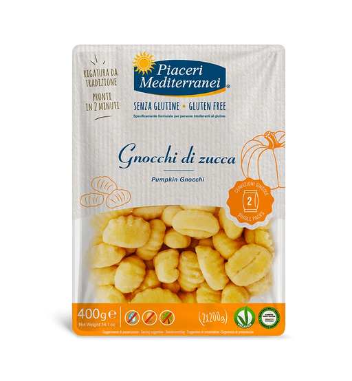 Kürbis Gnocchi 400g - Piaceri Mediterranei
Diese Gnocchi bieten ein einzigartiges Geschmackserlebnis durch die Kombination aus Kartoffeln, Reismehl und getrocknetem Kürbis.