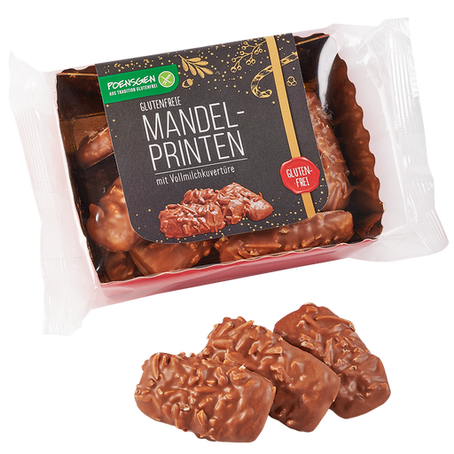 Mandel-Printen mit Vollmilchkuvertüre glutenfrei 175g-Poensgen
Der zarte Überzug aus Vollmilchkuvertüre verleiht den Printen eine süße Note und macht sie zu einem wahren Genuss.