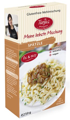 Mehlmischung für Spätzle 250g - Tanjas glutenfrei
Wer schmackhafte glutenfreie Spätzle zuhause frisch zubereiten möchte, liegt bei dieser Mischung goldrichtig! Aus der unkomplizierten Mischung lassen sich im Nu köstliche Spätzle zubereiten und hausgemacht schmeckt`s einfach am besten! 