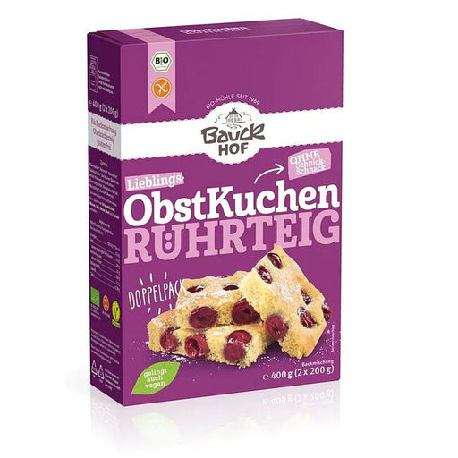 Obstkuchen Rührteig 400g  - Bauckhof Bio
Obstkuchenteig von Bauckhof ist eine glutenfreie Grundmischung für 1 Kuchenblech oder 2 Springformen, gelingt auch ohne Milch und Eier. Mit dem Teig können Sie auch Tortenböden, Sandkuchen, Marmorkuchen oder Zitronenkuchen zaubern.
