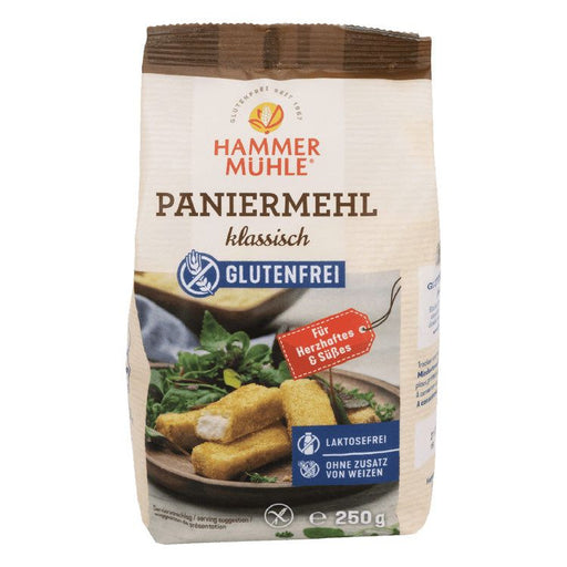 Glutenfreies Paniermehl von Hammermühle. Das Paniermehl eignet sich für knusprige Panaden, für herzhafte wie auch für süße Speisen.