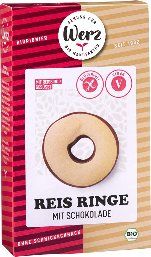 Reis Schoko Ringe 110g - Werz Bio
Geschmackvoller Kakao in Bio-Qualität verleiht den Keksen ihre herrlich schokoladige Note und rundet den Geschmack der glutenfreien Leckerei hervorragend ab.