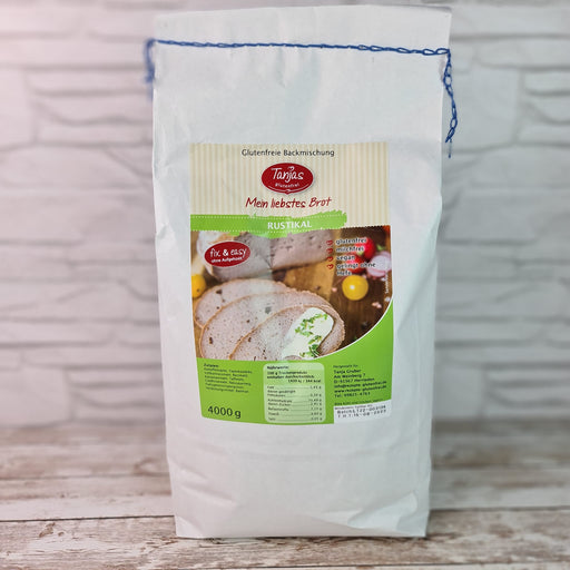 Brotbackmischung Rustikal 4kg Sack - Tanjas glutenfrei
Sie möchten schnell und einfach mischbrot-ähnliches Brot backen? Dann wird Sie diese Mischung überzeugen! Das Brot aus der unkomplizierten Backmischung überzeugt durch Geschmack und Textur und das fertige Brot steht glutenhaltigem Mischbrot in Nichts nach!