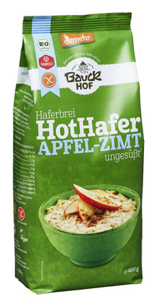 Hot Hafer Haferbrei Apfel-Zimt 400g - Bauckhof bio
Hot Hafer Haferbrei Apfel-Zimt von Bauckhof. Glutenfreier Haferbrei zur Zubereitung eines warmen Haferbreis mit getrocknete Apfelstücke und Zimt.