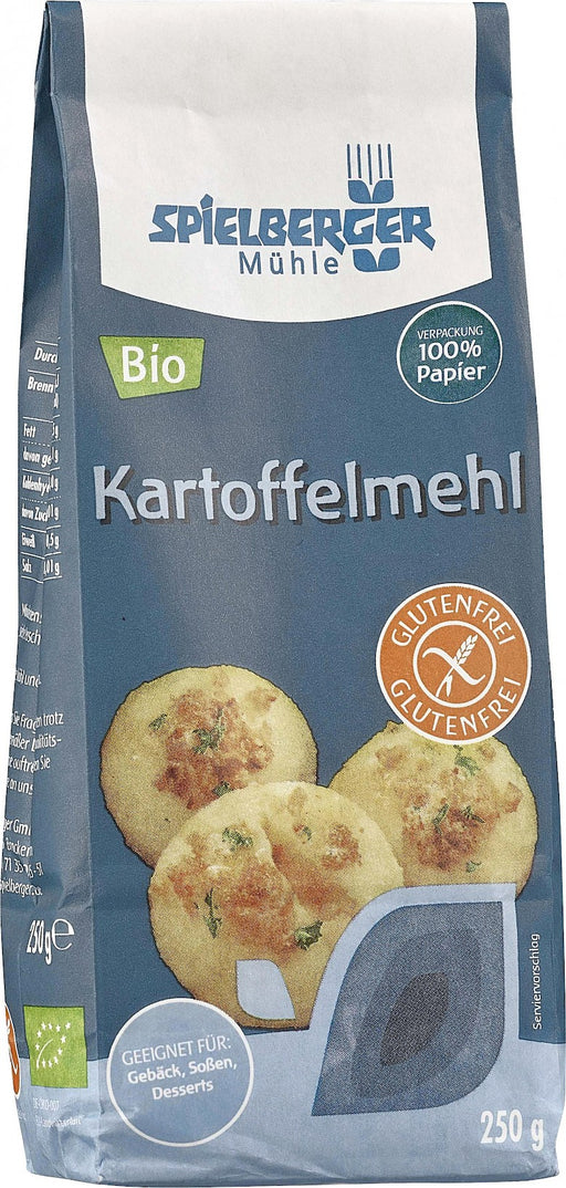 Kartoffelmehl 250g - Spielberger Bio
Dieses Kartoffelmehl ist ideal für Klöße und Knödel. Es eignet sich aber auch zum Backen und zum Binden von Desserts, Cremes, Kaltschalen, Soßen und Suppen.