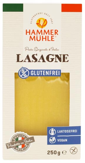 Lasagneblätter 250g - Hammermühle
Glutenfreie Lasagneblätter von Hammermühle, für eine hervorragend selbstgemachte Lasagne.