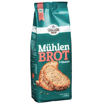 Mühlenbrot 7-Saaten Backmischung 500g- Bauckhof Bio
Bio Mühlenbrot 7-Saaten von Bauckhof ist eine glutenfreie Backmischung für Brot auf Basis von Hafermehl die ca. 850g Brot ergibt. Sie geben nur Wasser und Hefe hinzu. Auch für Brotbackautomaten geeignet.
