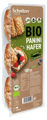 Panini Hafer 180g - Schnitzer Bio
 Die glutenfreien Brötchen mit knackigen Bio-Haferflocken schmecken schön kernig-mild.