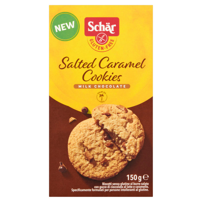 Salted Caramel Cookies 150g - Schär
Gesalzene Butterkekse mit Milchschokolade und Karamelltropfen – das ist mal ein Versprechen für guten Geschmack
