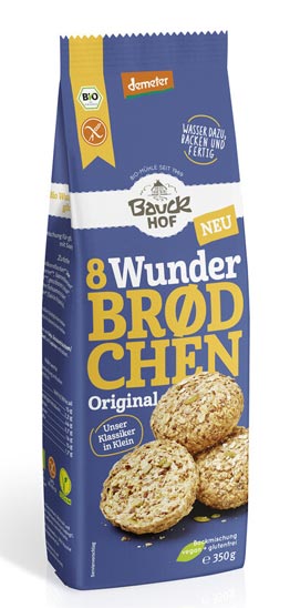 Wunderbroedchen Original 350g - Bauckhof Bio
Wunderbrødchen Original von Bauckhof ist eine glutenfreie Backmischung für Brötchen. Für das gemütliche Frühstück oder Abendbrot, für den schnellen Snack unterwegs oder die Picknick-Tafel.