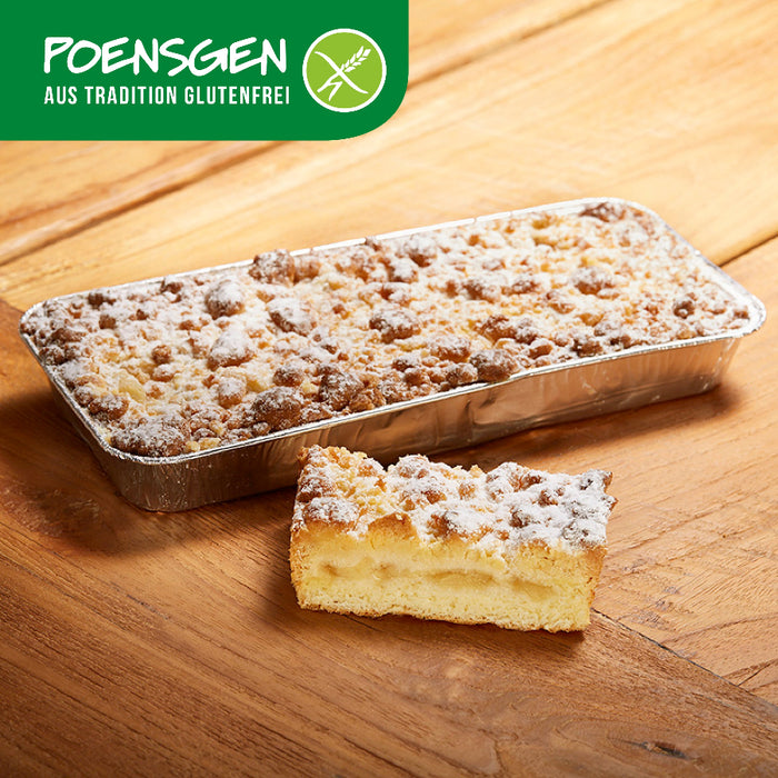 Apfelstreusel glutenfrei 500g - Poensgen

Ein Stück Heimatgenuss ohne Gluten: Dieses köstliche Apfelstreel stellt eine perfekte Balance zwischen fruchtiger Säure und knuspriger Süße her. Saftige Apfelstücke treffen auf fluffigen glutenfreien Teig und werden von einer großzügigen Schicht knuspriger Streusel gekrönt – für ein liebevoll gebackenes Geschmackserlebnis.