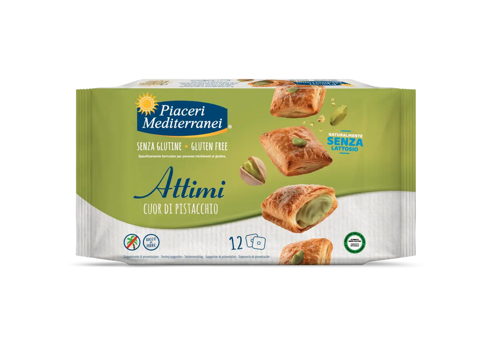 Attimi Pistacchio 120g - Piaceri

Die Attimi Pistacchio von Piaceri Mediterranei verbinden eine knusprige, leichte Gebäckhülle mit einem weichen und cremigen Pistazienkern