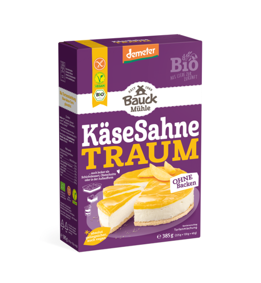 Backmischung Käse Sahne Traum demeter 385g - Bauck Mühle

Mit der Backmischung Käse-Sahne-Traum von Bauck Mühle gelingt eine herrlich leichte, frische Torte im Handumdrehen – ganz ohne Backen.