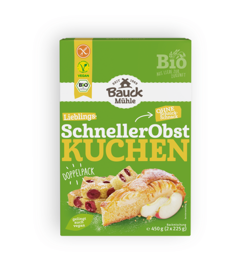 Backmischung Schneller Obstkuchen 450g - Bauck Mühle

Saftig. Schnell. Natürlich glutenfrei.

Mit der glutenfreien Bio-Backmischung „Schneller Obstkuchen“ von Bauck Mühle zauberst du im Handumdrehen herrlich lockeren Apfel- oder Obstkuchen.