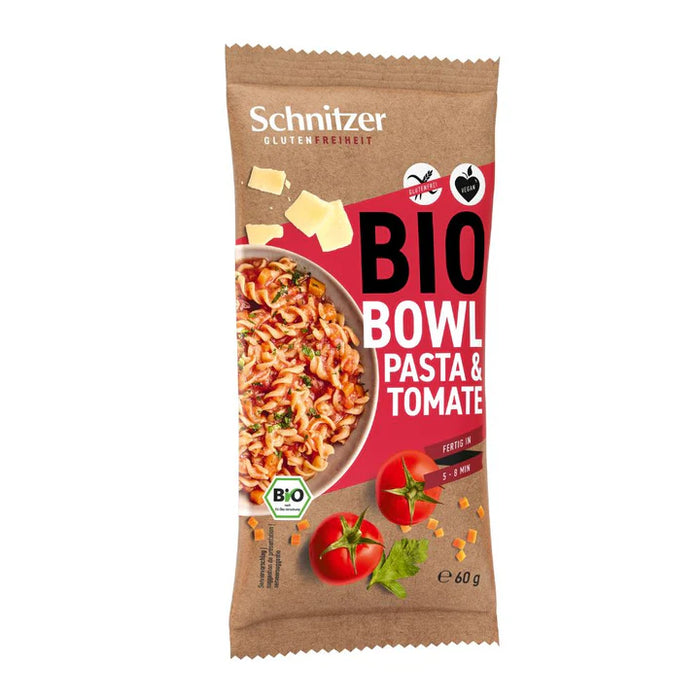 Bowl Pasta & Tomate 60g - Schnitzer

Pasta mit Tomatensoße – ein echter Klassiker! Mit unserer aromatischen Bio Bowl Pasta &amp; Tomate zauberst du dir im Handumdrehen eine warme Mahlzeit. Heißes Wasser hinzufügen, kurz ziehen lassen, umrühren – und genießen.