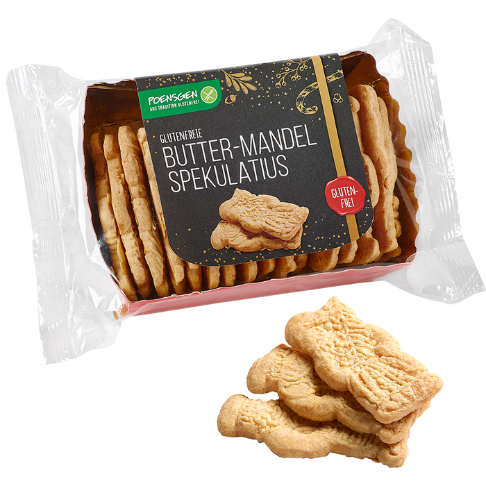 Butter-Mandelspekulatius glutenfrei 125g-Poensgen

Die buttrige Note verleiht den Keksen eine zarte, schmelzende Konsistenz, während die Mandeln für eine angenehme nussige Süße sorgen, die das Gesamtaroma wunderbar abrundet.