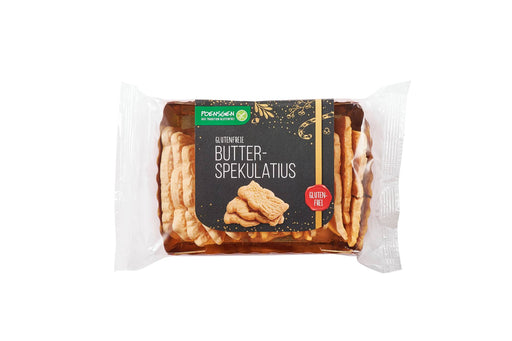 Butterspekulatius 125g - Poensgen

er Geschmack von Weihnachten – jetzt auch glutenfrei!
Unser Butterspekulatius vereint den knusprigen Biss und den zarten Schmelz echter Traditionsbäckerei mit dem feinen Aroma edler Gewürze und cremiger Butter.