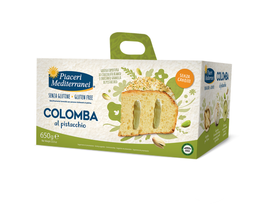 Colomba Pistacchio 650g - Piaceri

Ein Klassiker neu interpretiert: Unsere glutenfreie Colomba mit Pistaziencreme vereint traditionelle Osterbackkunst mit feinem Pistazienaroma.