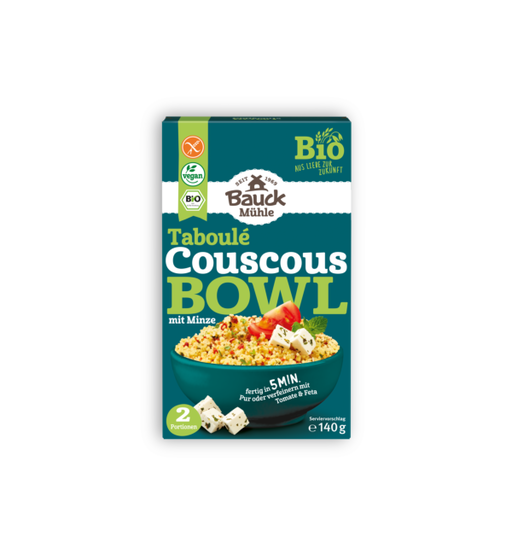 Couscous Bowl Taboulé 140g - Bauck Mühle

Ob warm oder kalt serviert: Diese Taboulé-Variante ist perfekt für alle, die Wert auf Bio, Genuss und unkomplizierte Küche legen.