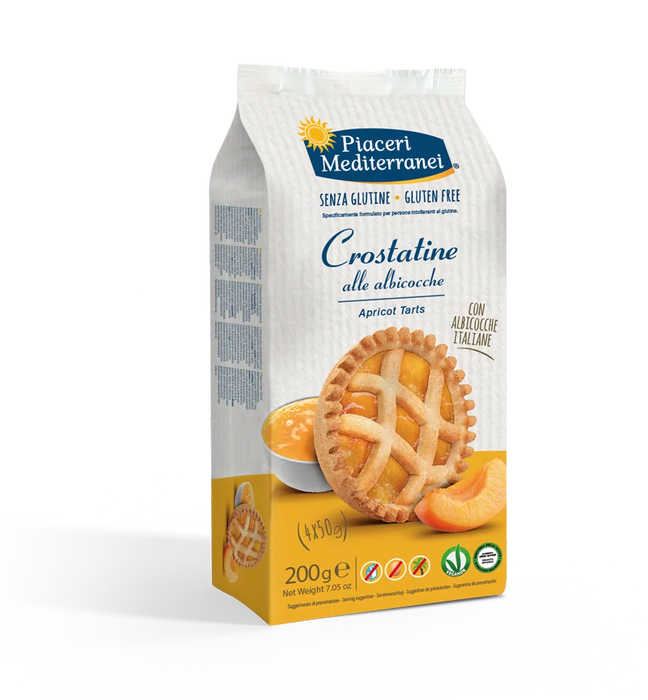 Crostatine - Tarts mit Aprikosenfüllung 200g - Piaceri Mediterranei

Die glutenfreien Törtchen mit fruchtiger Aprikosenfüllung bieten einen erfrischenden Geschmack und sind vegan sowie laktosefrei.