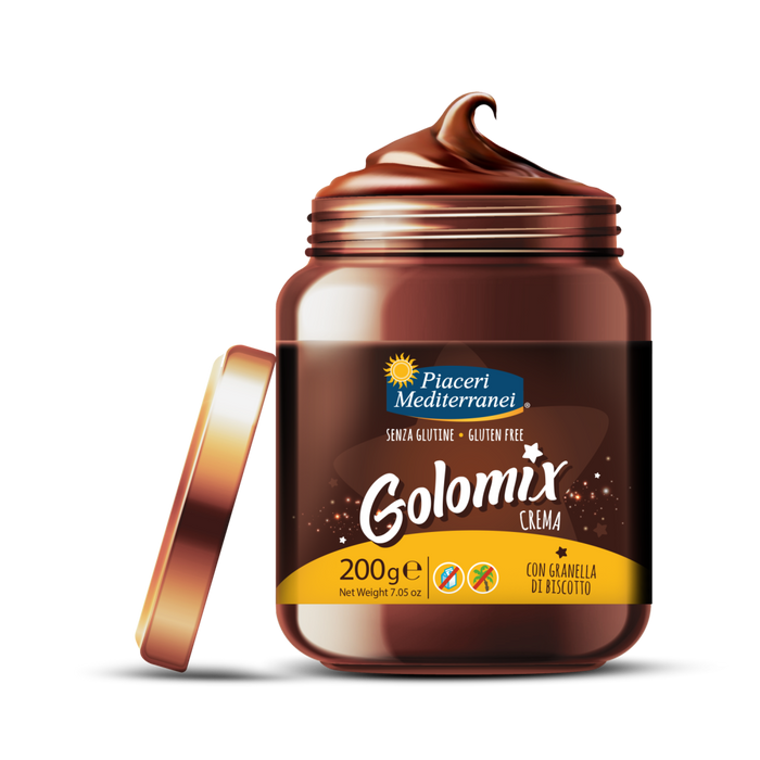 Golomix Crema 200g - Piaceri

Die glutenfreie Golomix-Creme vereint Haselnuss, Schokolade und Kakao zu einer unwiderstehlichen Mischung, verfeinert mit knusprigen Golomix-Keksbröseln. Gibt es wirklich etwas Besseres?