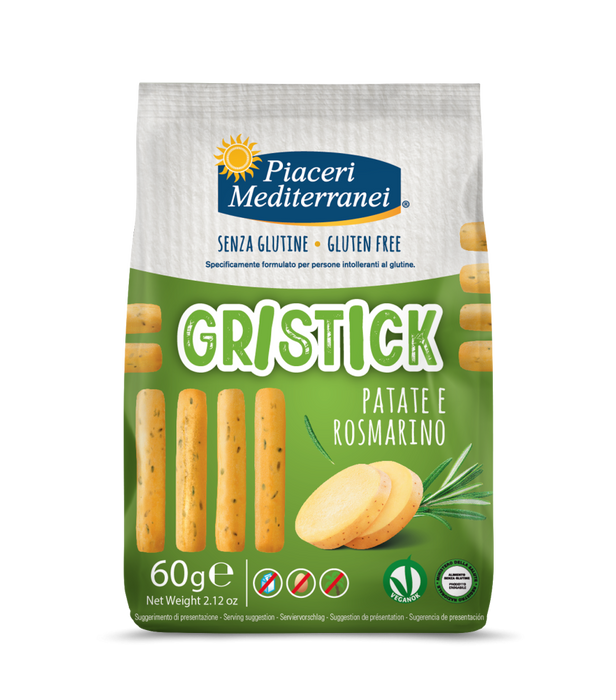 Gristick Patate e Rosmarino 60g - Piaceri

Gönn dir eine leckere Pause mit unseren Gristick Kartoffel & Rosmarin: kleine, super knusprige Grissini mit feinem Kartoffelgeschmack und einem Hauch Rosmarin. Ideal für unterwegs, als Snack zwischendurch oder zum Aperitif.