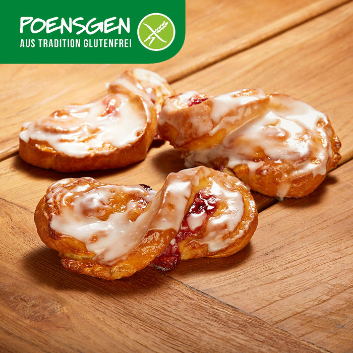 Kirschstritzel glutenfrei 2x110g - Poensgen

Diese Körnchen des Glücks verbinden zartes Plundergebäck mit saftiger Kirschfüllung und bringen dir mit jedem Bissen ein Stück süßer Auszeit. Perfekt für den Kaffee zwischendurch oder als kleine Belohnung zum Feierabend – glutenfreie Freude, die man gern teilt (oder auch für sich behält).