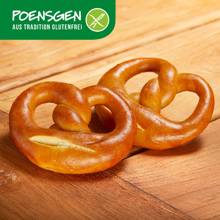 Laugenbrezeln glutenfrei 4x75g - Poensgen

Tradition trifft moderne Verträglichkeit: Diese glutenfreien Laugenbrezeln vereinen authentischen Geschmack dank Natursauerteig mit kompromissloser Verträglichkeit. Frei von Gluten, Laktose, Ei, Soja, Sesam und Schalenfrüchten – perfekt für ernährungssensible Genussmomente. Ausgezeichnet mit DLG‑Silber 2014.
