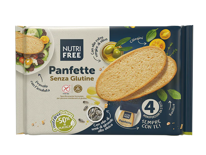 Panfette helles Brot geschnitten 300g - Nutri Free

Panfette von Nutrifree sind helle glutenfreie Brotscheiben mit nativem Olivenöl