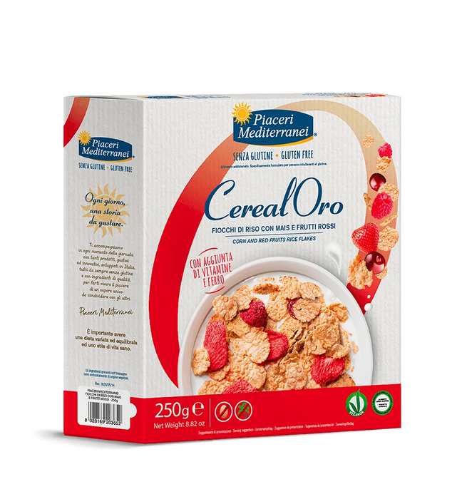 Reis Mais Cornflakes mit roten Früchten 250g - Piaceri

Beginnen Sie Ihren Morgen mit der Energie, die Sie brauchen! Unsere CerealOro Reisflocken mit Mais und roten Früchten bieten eine perfekte Kombination aus Knusprigkeit und natürlicher Süße, die Ihren Tag bereichert.