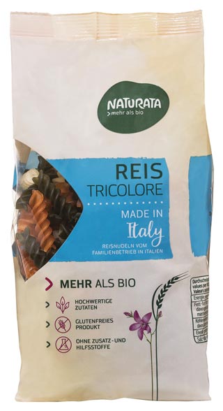 Reisnudeln Tricolore 250g - Naturata

Glutenfreie Reisnudeln Tricolore von Naturata werden in einem Handewerksbetrieb in Italien hergestellt. Reisnudeln mit Spinat- und Tomatenpulver