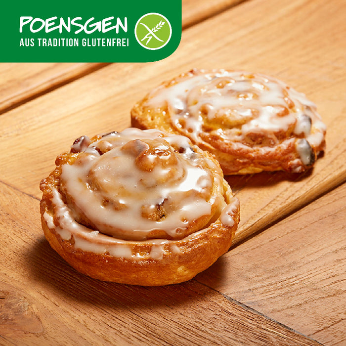Rosinenschnecken glutenfrei 2x110g - Poensgen

Unsere Rosinenschnecken in zartem Hefeteig, durchzogen von saftigen Rosinen, die jeden Bissen sanft süß machen – ganz ohne Gluten. Perfekt, um sich mit einem entspannten Kaffee oder Tee eine süße Auszeit zu gönnen.