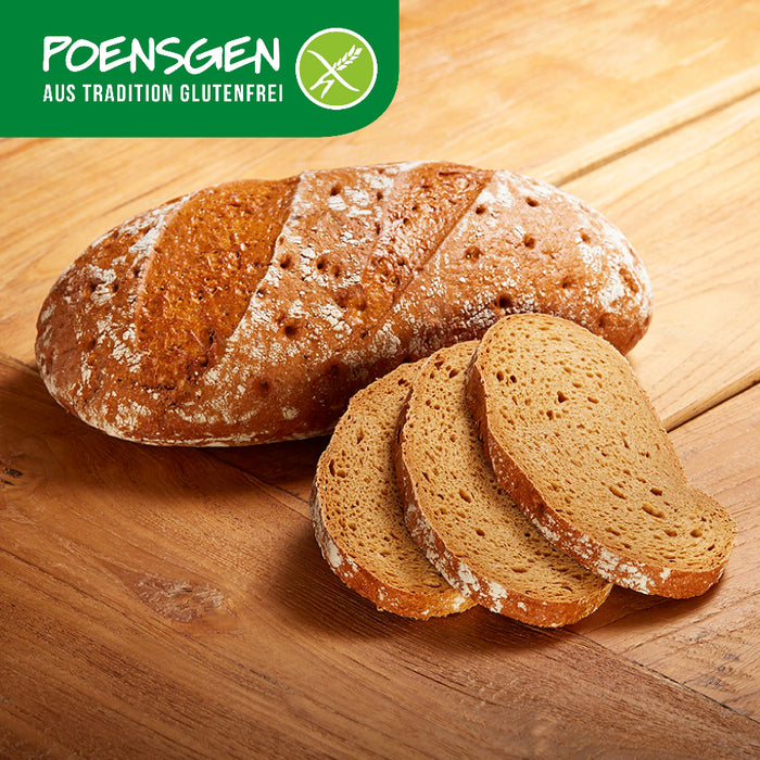 Sauerteigbrot glutenfrei 750g - Poensgen

Rustikale Frische mit feiner Würze – unser Sauerteigbrot überzeugt durch seinen herzhaft-markanten Geschmack und traditionelle Tiefe. Gebacken mit 18 % Natursauerteig und frei von Gluten, Laktose, Ei, Soja, Sesam und Schalenfrüchten – für verträglichen Genuss, der an echtes Handwerk erinnert.