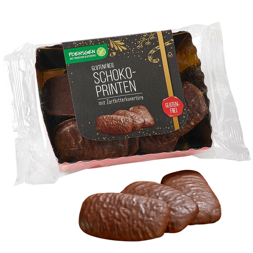 Schoko-Printen mit Zartbitterkuvertüre glutenfrei 175g-Poensgen

Der Klassiker zur Weihnachtszeit in glutenfreier Variante: unsere glutenfreien Printen mit einem köstlichen Überzug aus Zartbitterschokolade!
