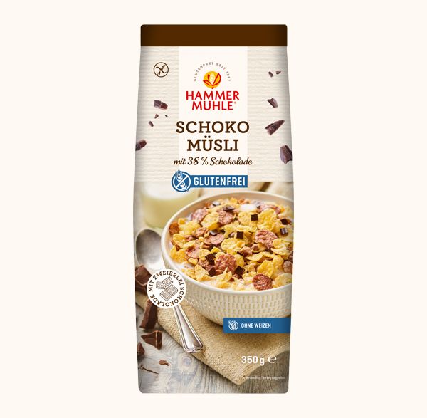 Schoko Müsli 38% Schokolade - 350g - Hammermühle

Schoko Müsli mit 38% Schokolade von Hammermühle ist ein glutenfreies Müsli mit Cornflakes und viele Schokolade