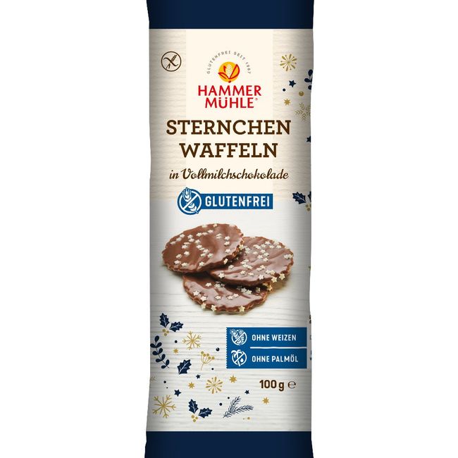 Sternchenwaffeln in Vollmilchschokolade 100g- Hammermühle