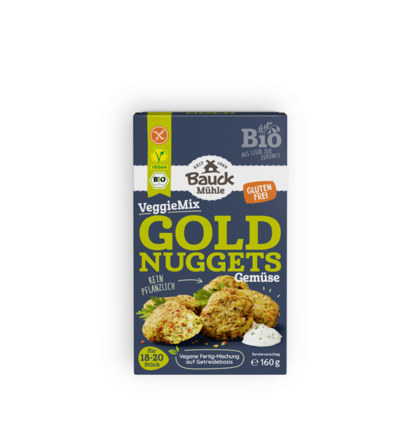 VeggieMix Goldnuggets Gemüse 160g - Bauck Mühle

Ideal als Snack, Hauptgericht, für Bowls, Salate oder die ganze Familie.