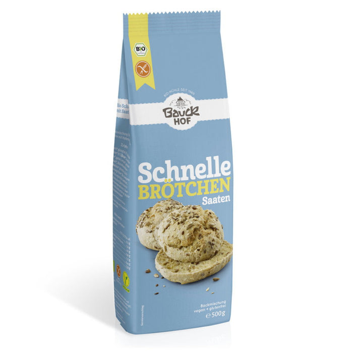 Schnelle Brötchen Saaten Backmischung 500g - Bauckhof Bio

Gelingsicher und schnell ist für manche eine große Erleichtung. Erstmals gibt es nun auch eine Backmischung für Brötchen. Als vollwertiges Frühstücksbrötchen sind unsere gutenfreien Saatenbrötchen reich an Ballaststoffen, außerdem besonders mild und saftig.