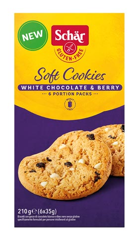 Soft Cookies white Chocolate Berry 210g - Schär

Glutenfreie Soft Cookies White Chocolate &amp; Berry von Schär.&nbsp;Glutenfreie Kekse mit weißen Schokoladentropfen und schwarzer Johannisbeere.