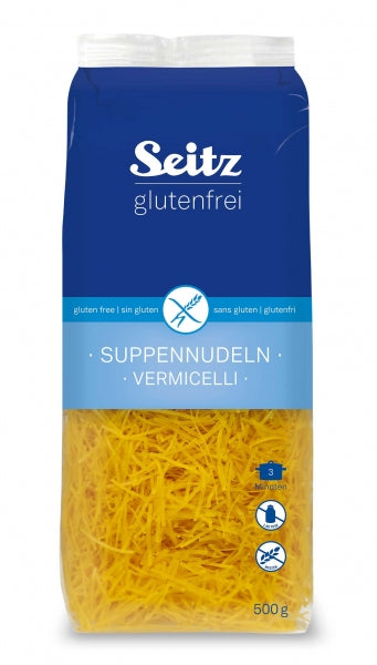 Suppennudeln 500g -  Seitz

Eine kräftige gelbe Farbe und ein natürlicher Nudelgeschmack sind das Besondere an den Seitz glutenfreien Nudeln.