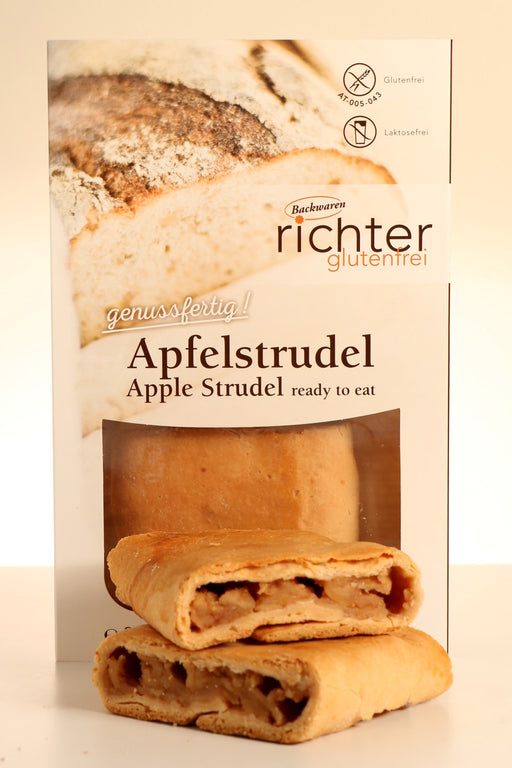 Wiener Apfelstrudel 320g / 2 Stk. -  Richter glutenfrei

Was gibt es besseres, als den aromatischen Duft von warmen Apfelstrudel?
Hier können Sie im Handumdrehen, glutenfreien
Richter's Apfelstrudel genießen und am besten noch mit Vanillesauce verfeinern.
Eine feine und reichhaltige Apfelfüllung steht hier im Vordergrung und begeistert nicht nur Zöliakie Betroffene!
Überzeugen Sie sich selbst.